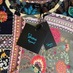 NWT Shana Apparel Colorful Boho Top, Scoop Neck, Asymmetrical Cut